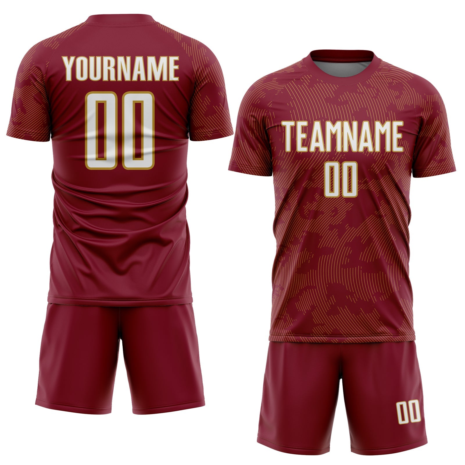Custom Crimson White-Old Gold Curve Lines Sublimation Soccer Uniform Jersey view 2