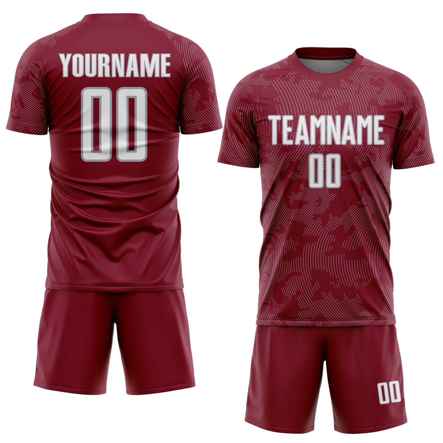 Custom Crimson White-Gray Curve Lines Sublimation Soccer Uniform Jersey view 2