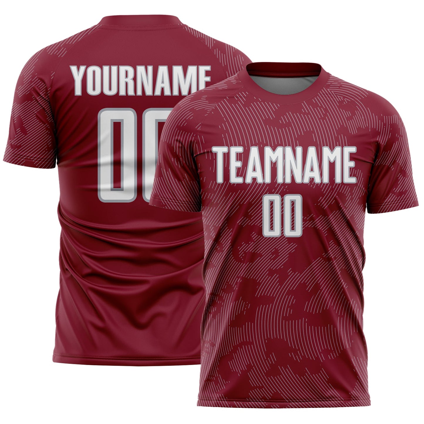 Custom Crimson White-Gray Curve Lines Sublimation Soccer Uniform Jersey - Main View