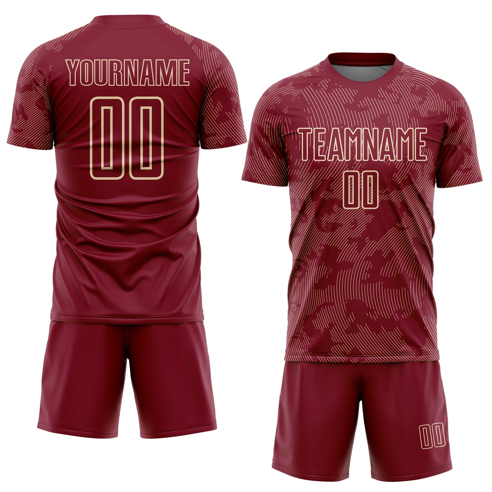 Custom Crimson-Cream Curve Lines Sublimation Soccer Uniform Jersey view 2
