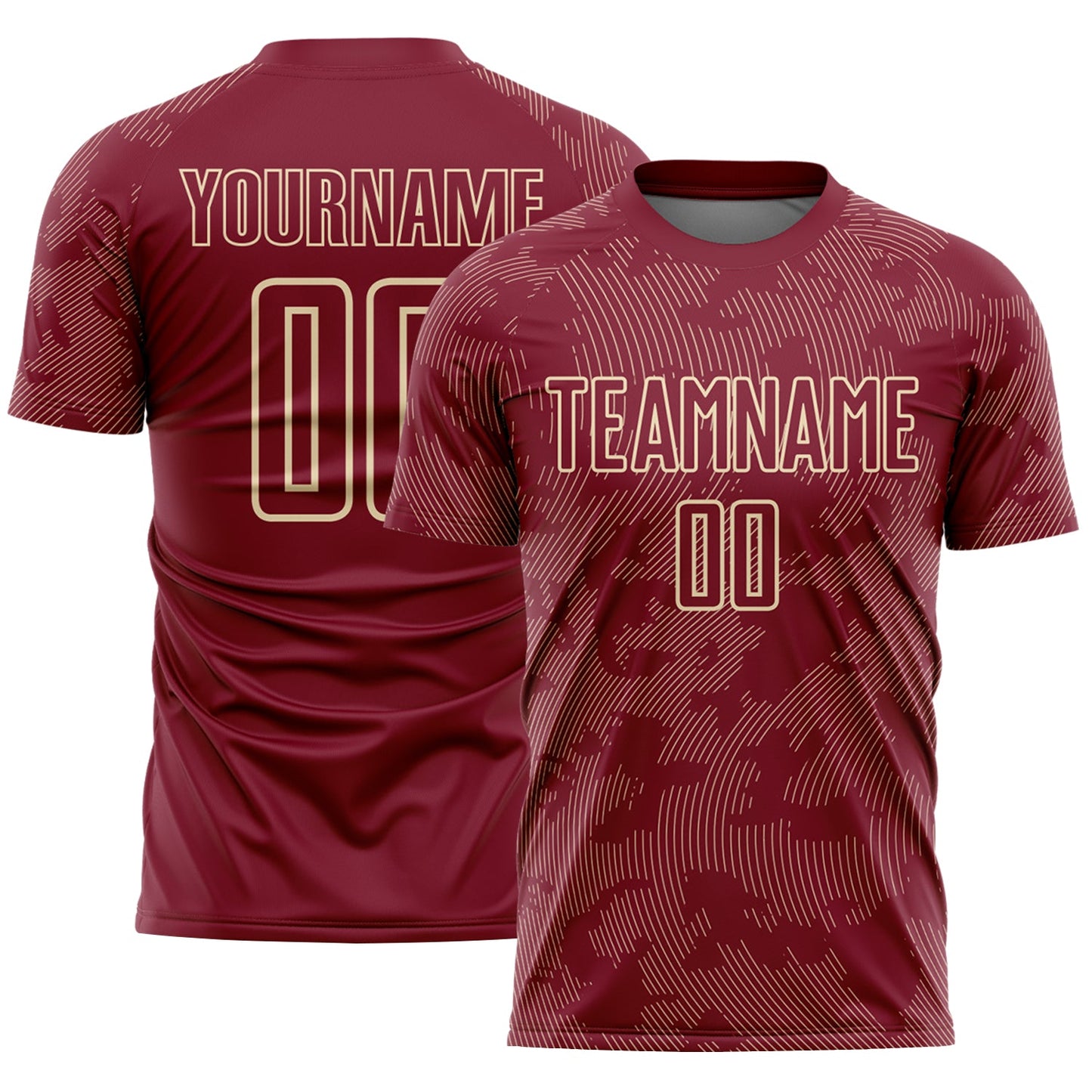 Custom Crimson-Cream Curve Lines Sublimation Soccer Uniform Jersey - Main View
