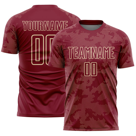 Custom Crimson-Cream Curve Lines Sublimation Soccer Uniform Jersey - Main View