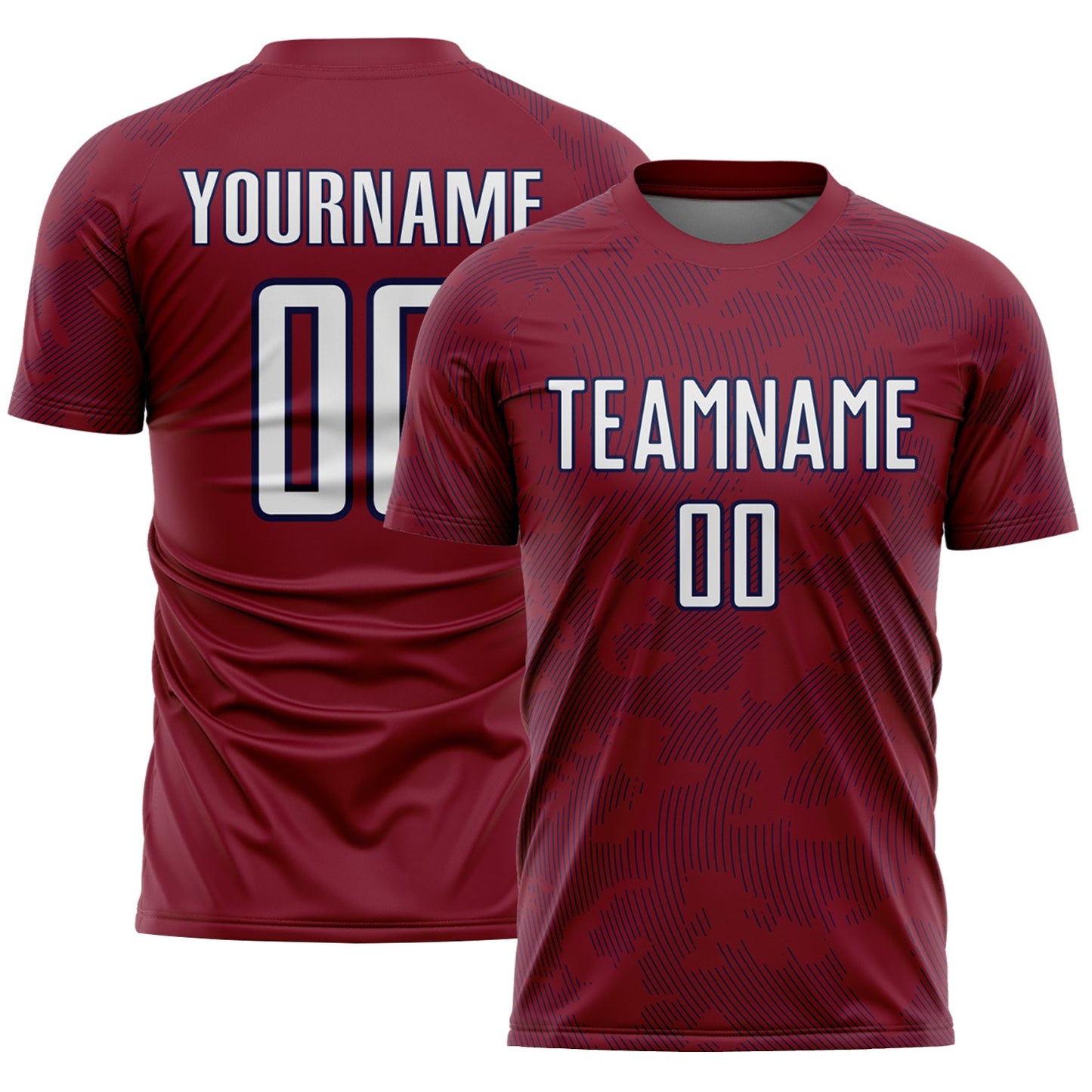 Custom Crimson White-Navy Curve Lines Sublimation Soccer Uniform Jersey - Main View