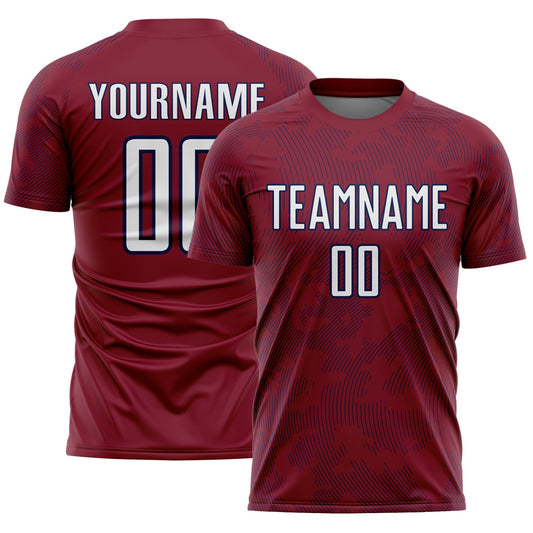 Custom Crimson White-Navy Curve Lines Sublimation Soccer Uniform Jersey - Main View