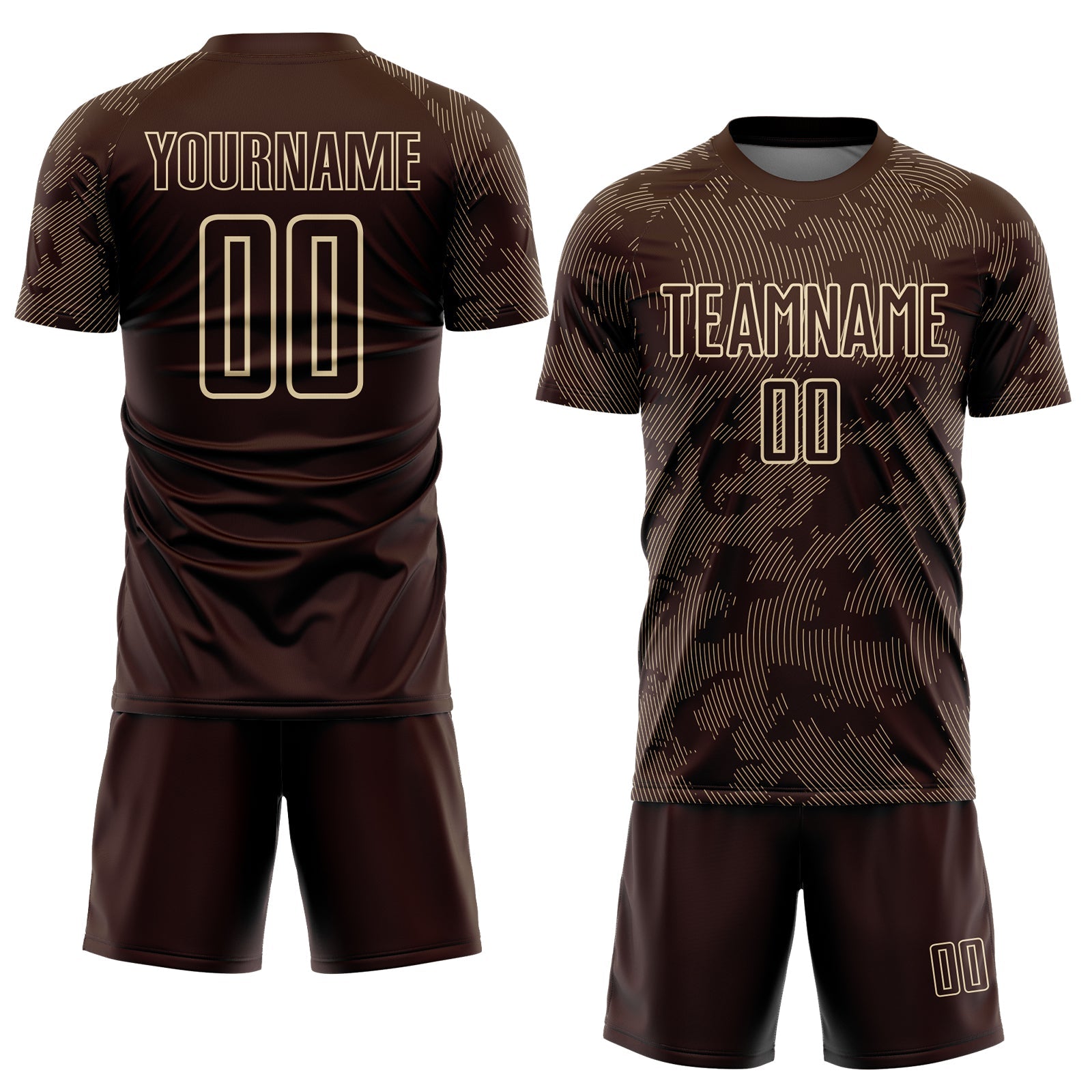 Custom Brown-Cream Curve Lines Sublimation Soccer Uniform Jersey view 2