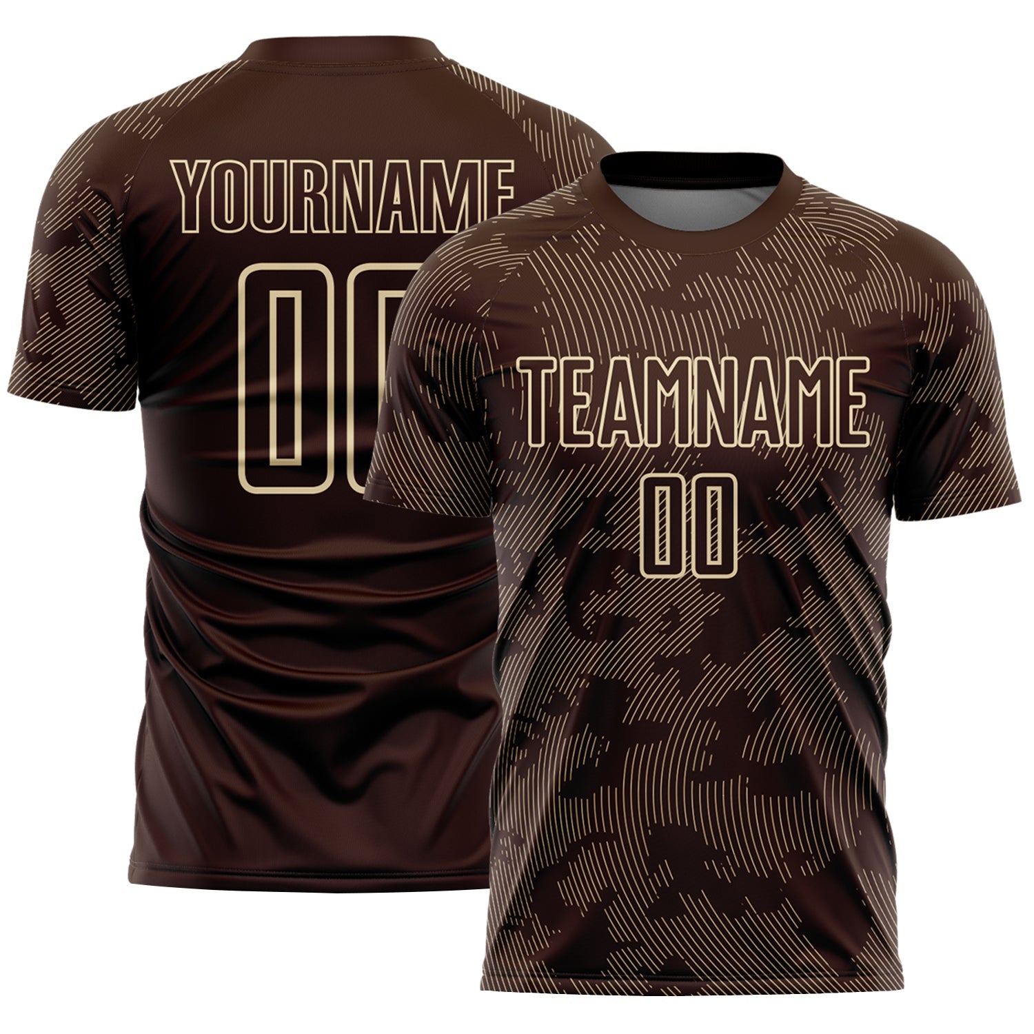 Custom Brown-Cream Curve Lines Sublimation Soccer Uniform Jersey - Main View