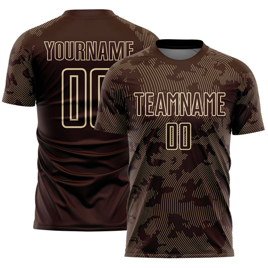 Custom Brown-Cream Curve Lines Sublimation Soccer Uniform Jersey - Main View