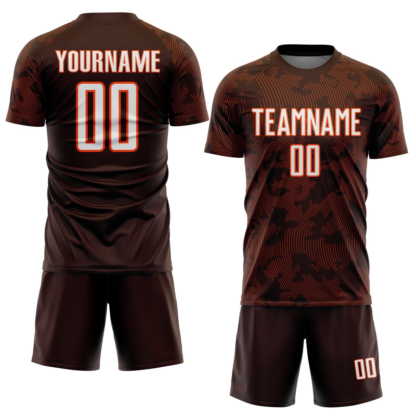 Custom Brown White-Orange Curve Lines Sublimation Soccer Uniform Jersey view 2