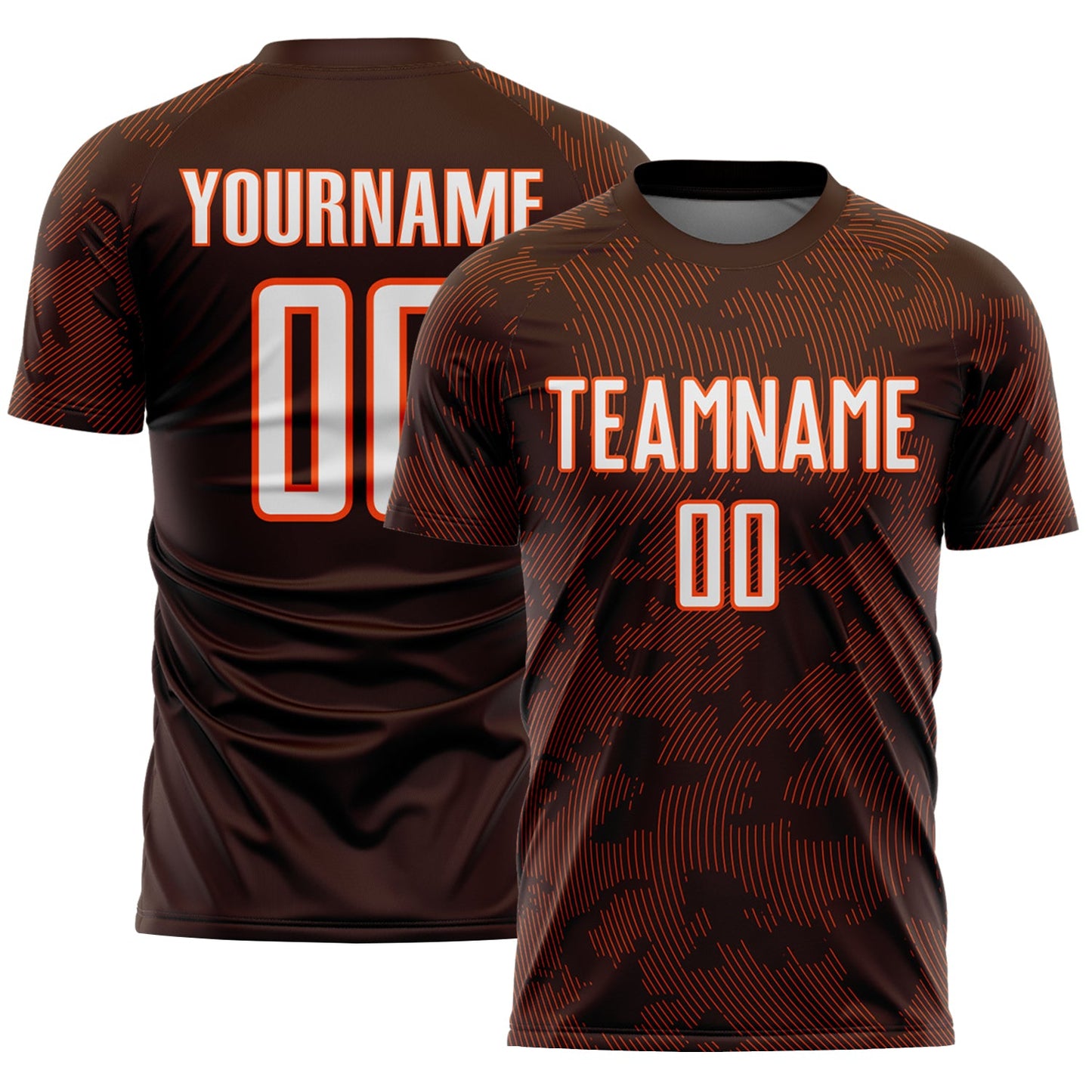 Custom Brown White-Orange Curve Lines Sublimation Soccer Uniform Jersey - Main View