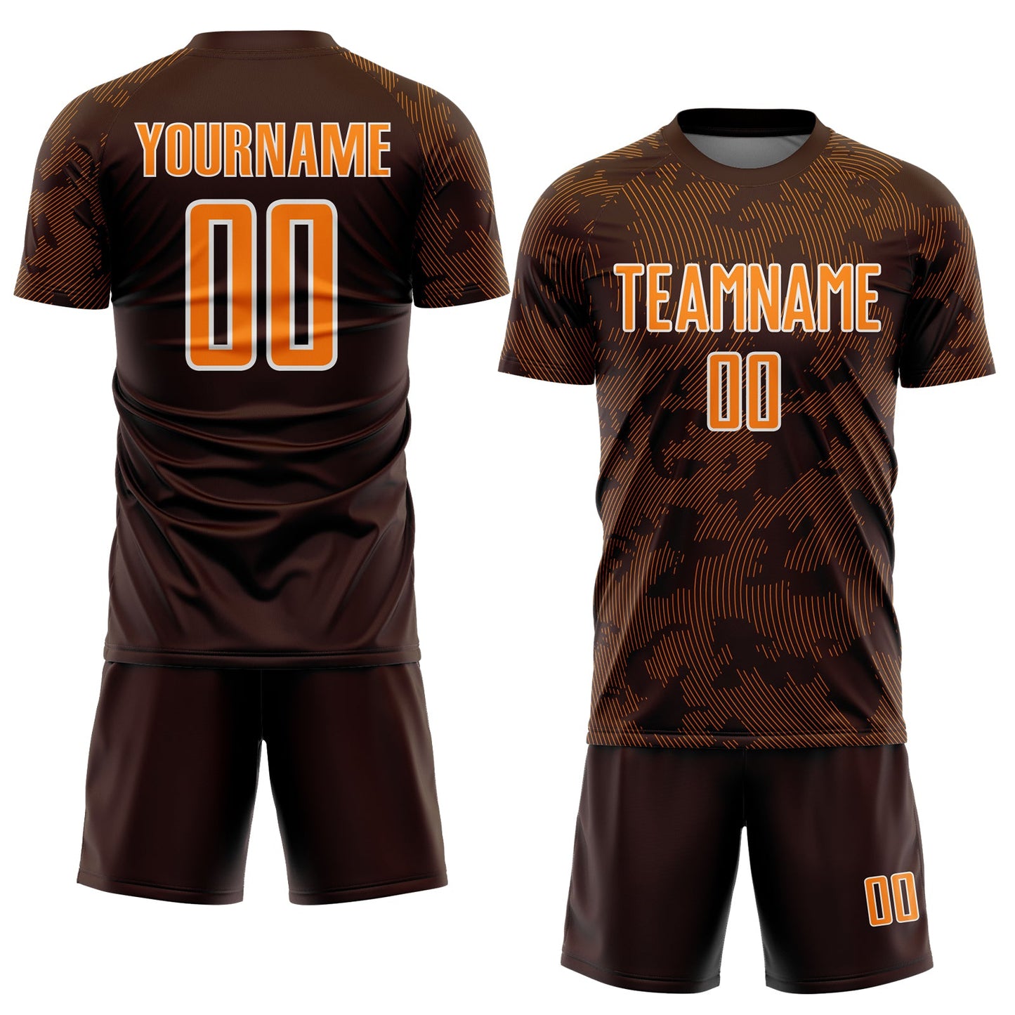 Custom Brown Bay Orange-White Curve Lines Sublimation Soccer Uniform Jersey view 2