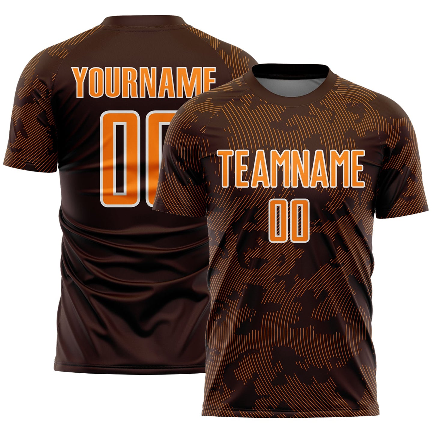Custom Brown Bay Orange-White Curve Lines Sublimation Soccer Uniform Jersey - Main View