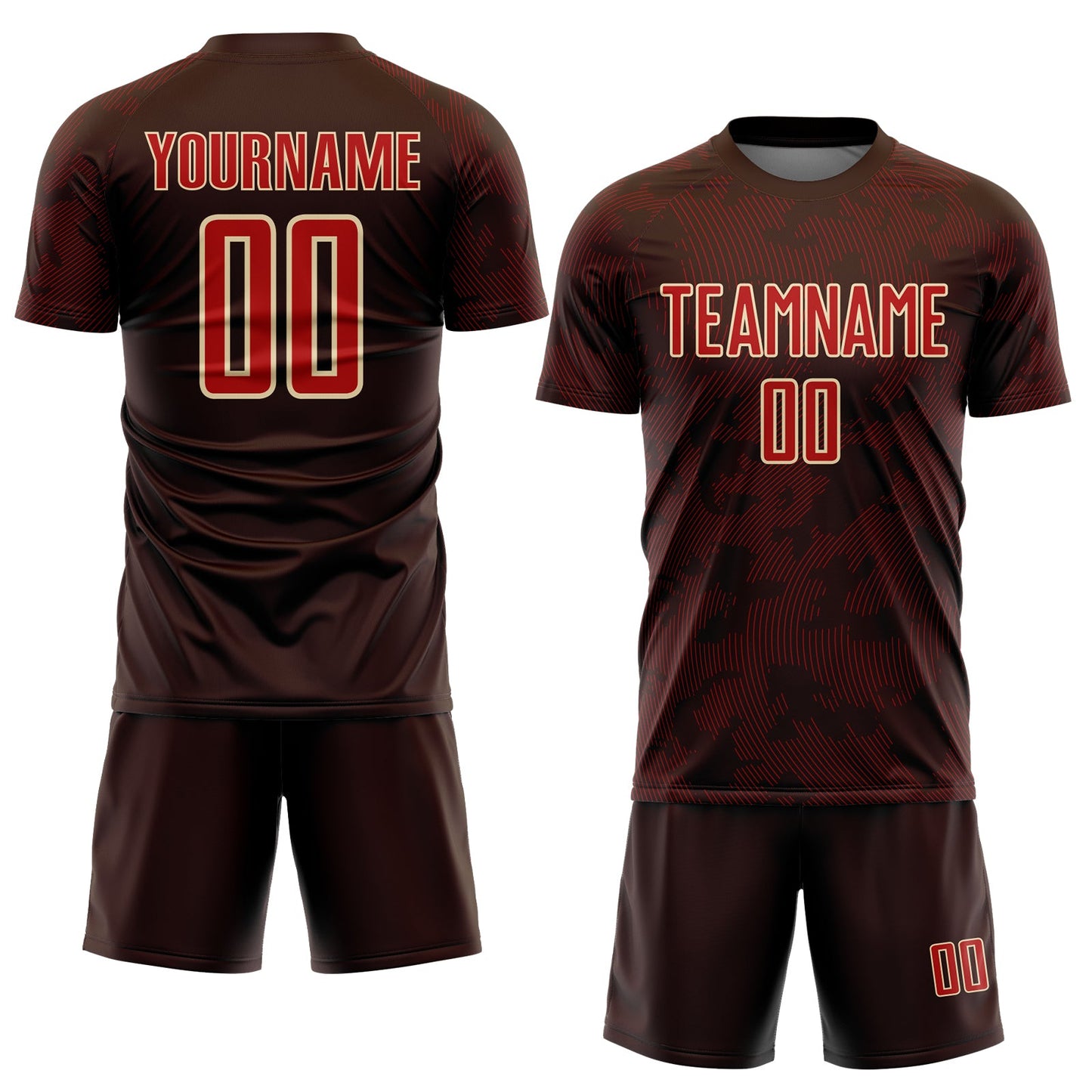 Custom Brown Red-Cream Curve Lines Sublimation Soccer Uniform Jersey view 2