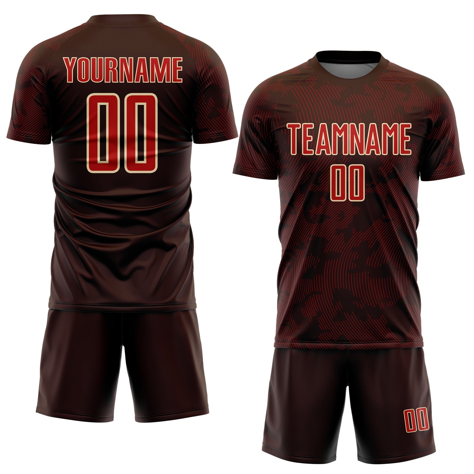Custom Brown Red-Cream Curve Lines Sublimation Soccer Uniform Jersey view 2