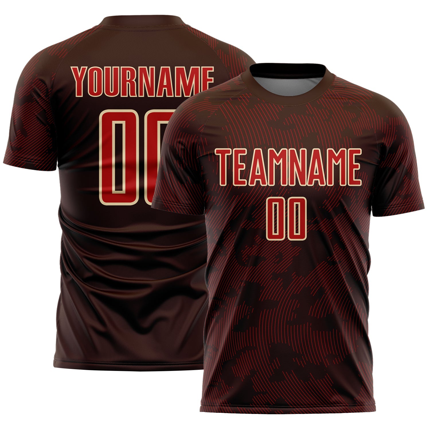 Custom Brown Red-Cream Curve Lines Sublimation Soccer Uniform Jersey - Main View