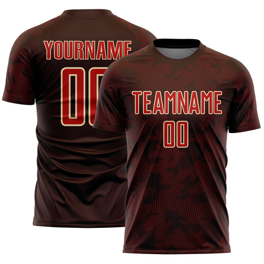 Custom Brown Red-Cream Curve Lines Sublimation Soccer Uniform Jersey - Main View