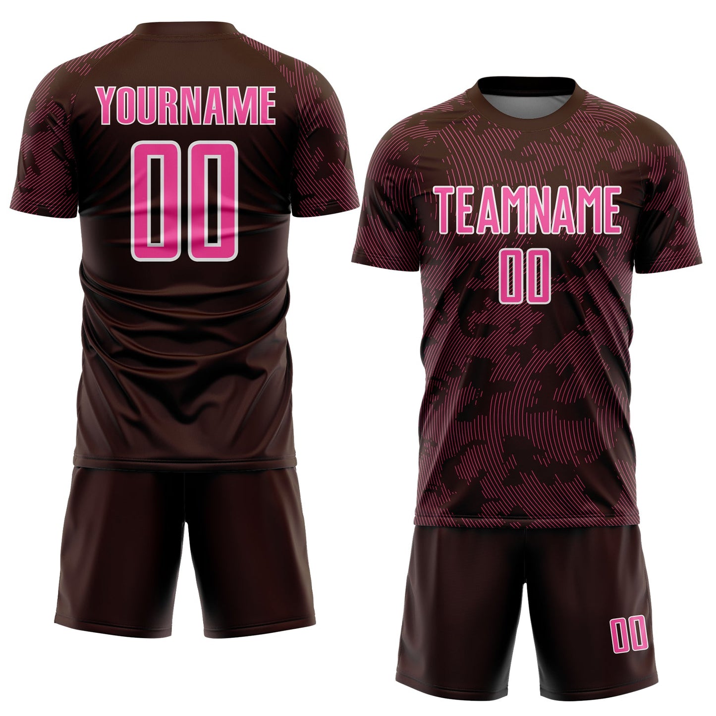Custom Brown Pink-White Curve Lines Sublimation Soccer Uniform Jersey view 2