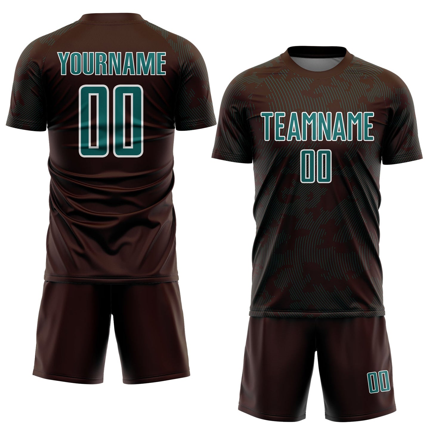 Custom Brown Teal-White Curve Lines Sublimation Soccer Uniform Jersey view 2