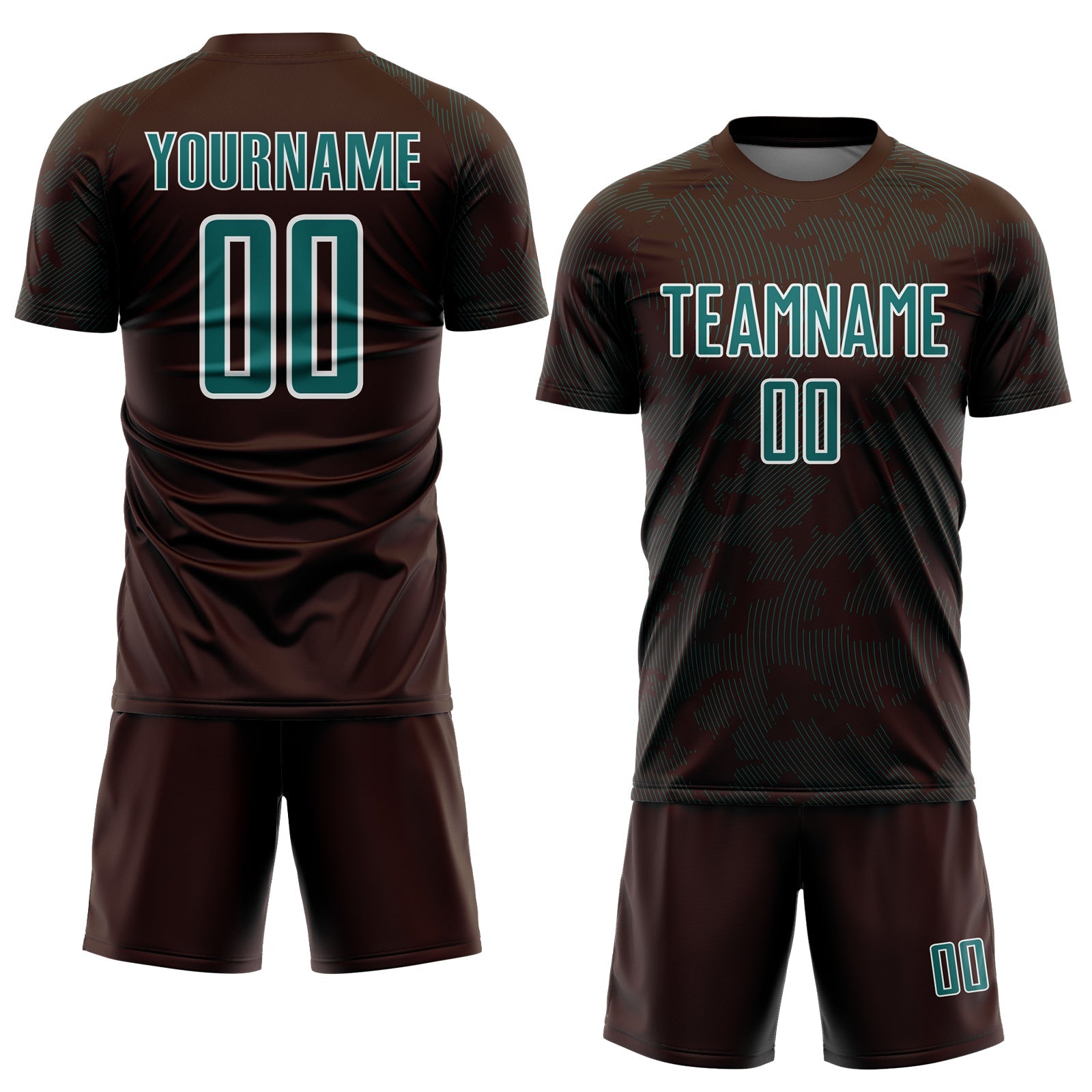 Custom Brown Teal-White Curve Lines Sublimation Soccer Uniform Jersey view 2