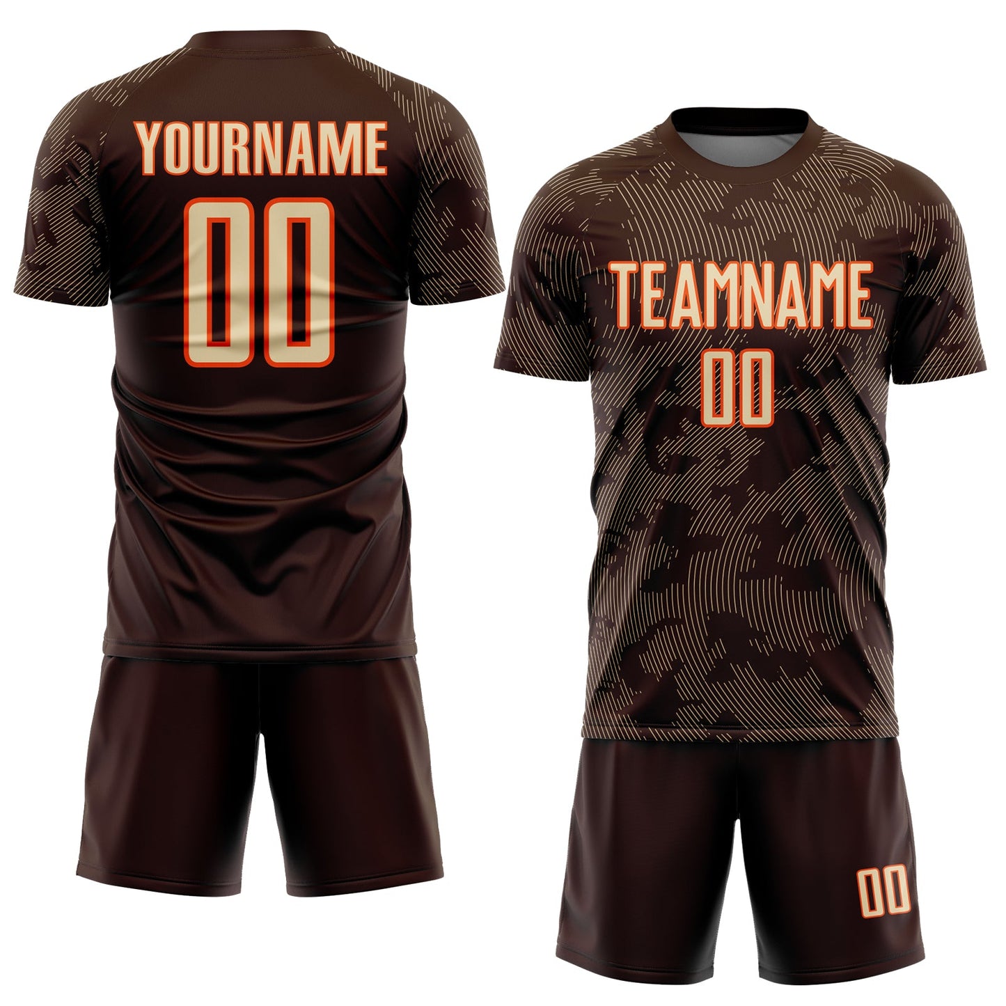 Custom Brown Cream-Orange Curve Lines Sublimation Soccer Uniform Jersey view 2