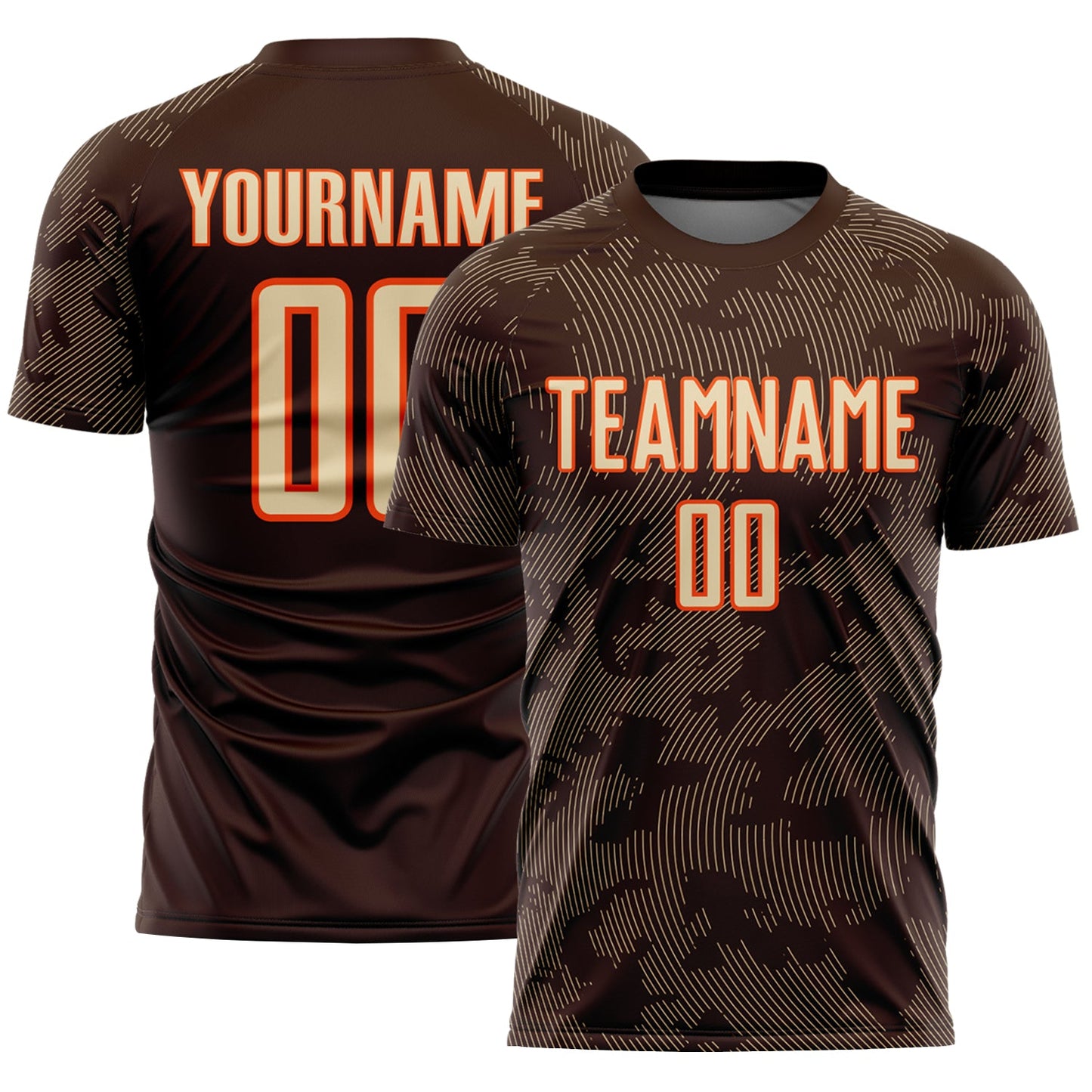 Custom Brown Cream-Orange Curve Lines Sublimation Soccer Uniform Jersey - Main View