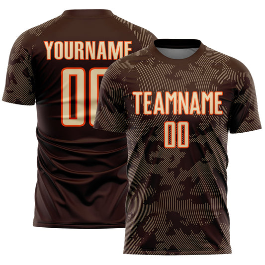 Custom Brown Cream-Orange Curve Lines Sublimation Soccer Uniform Jersey - Main View