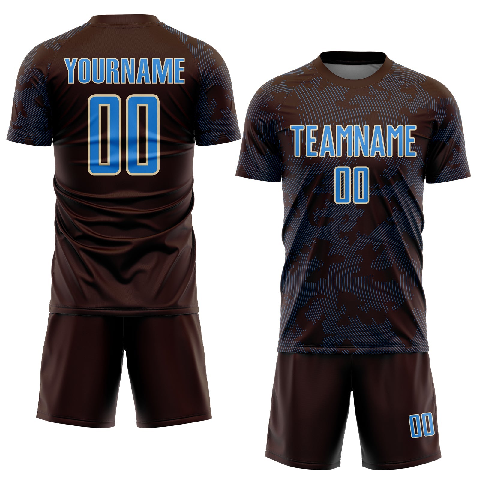 Custom Brown Powder Blue-Cream Curve Lines Sublimation Soccer Uniform Jersey view 2