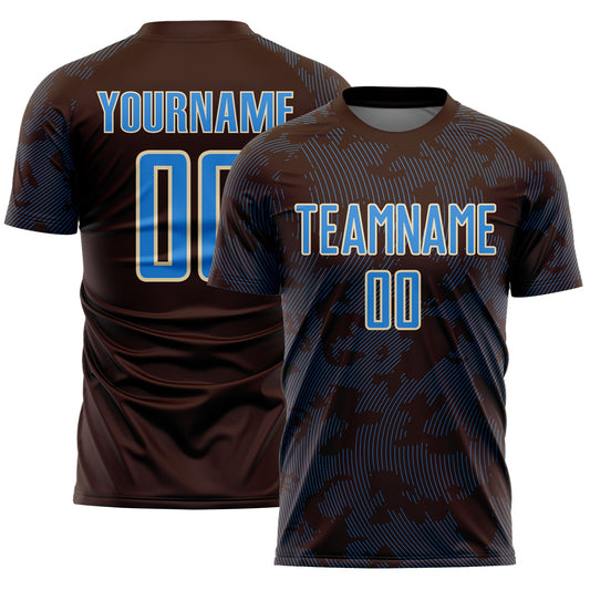 Custom Brown Powder Blue-Cream Curve Lines Sublimation Soccer Uniform Jersey - Main View