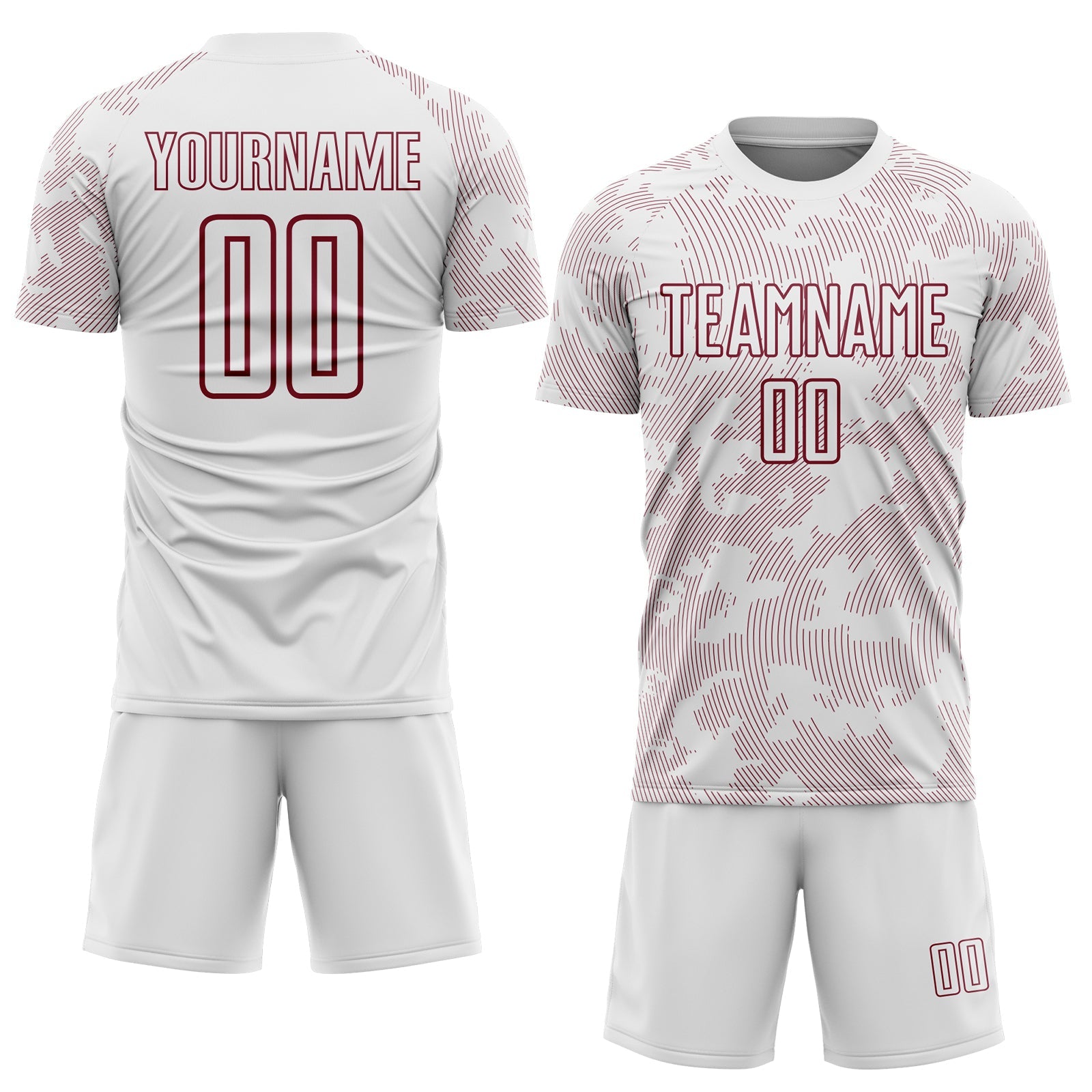 Custom White-Crimson Curve Lines Sublimation Soccer Uniform Jersey view 2