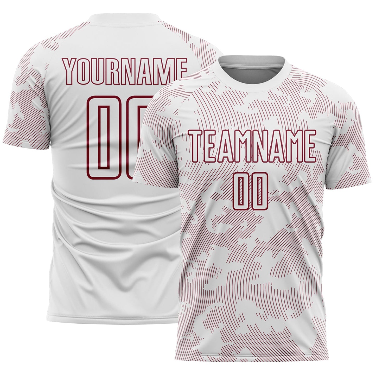 Custom White-Crimson Curve Lines Sublimation Soccer Uniform Jersey - Main View