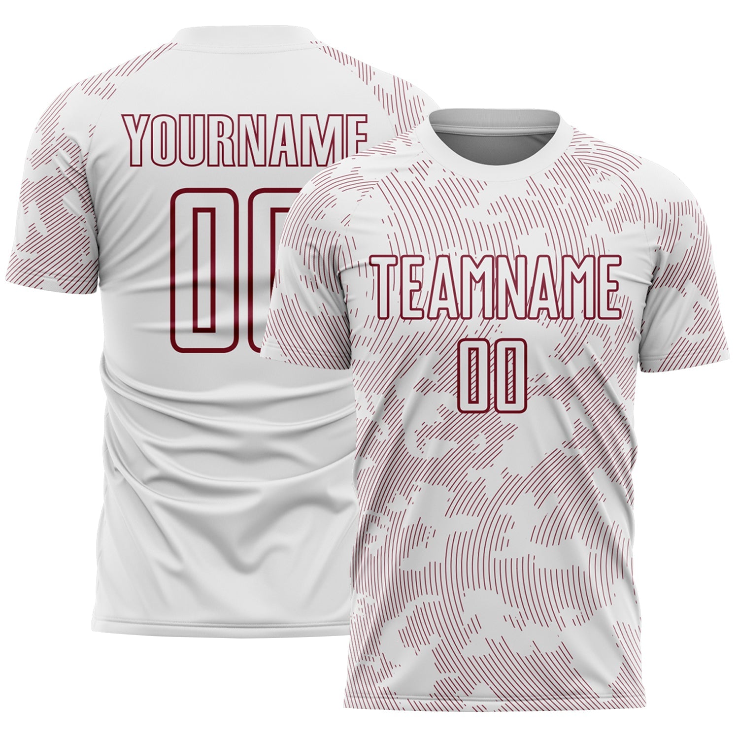 Custom White-Crimson Curve Lines Sublimation Soccer Uniform Jersey - Main View