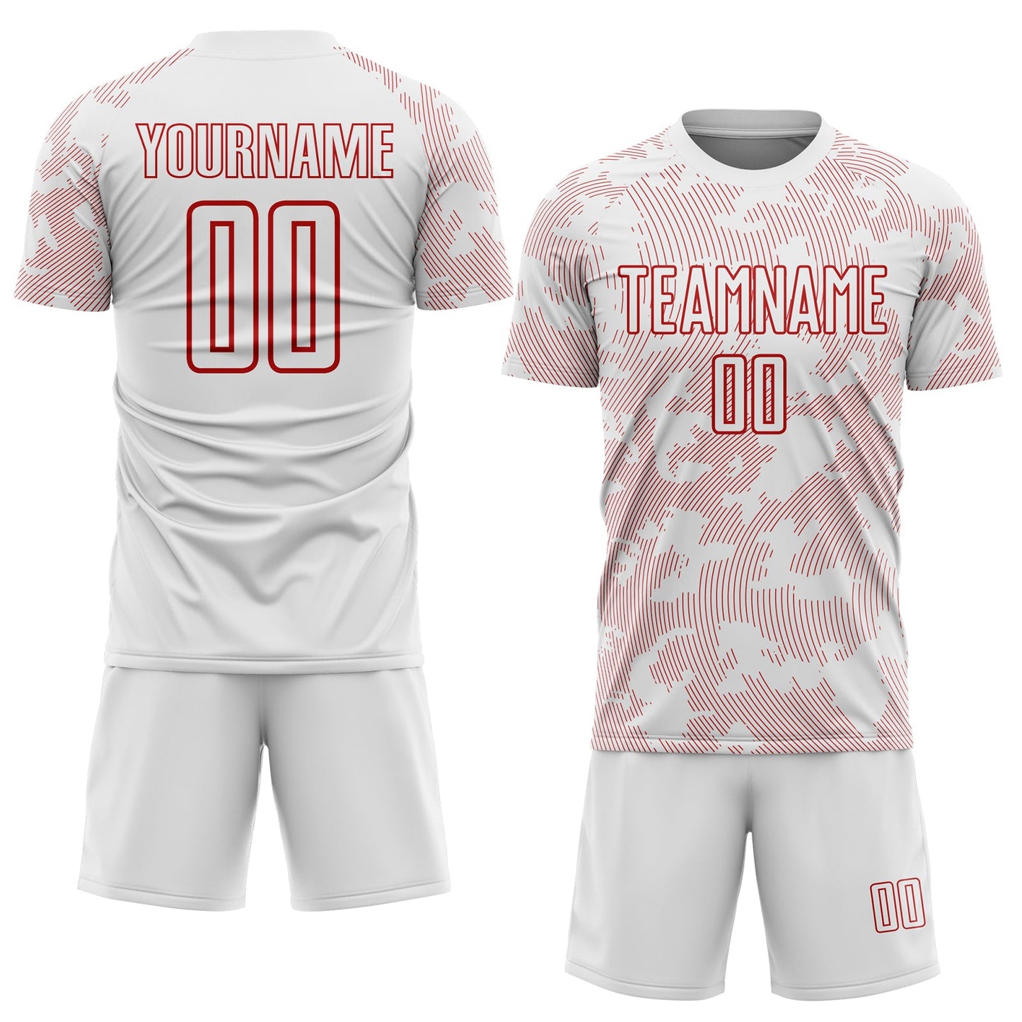 Custom White-Red Curve Lines Sublimation Soccer Uniform Jersey view 2
