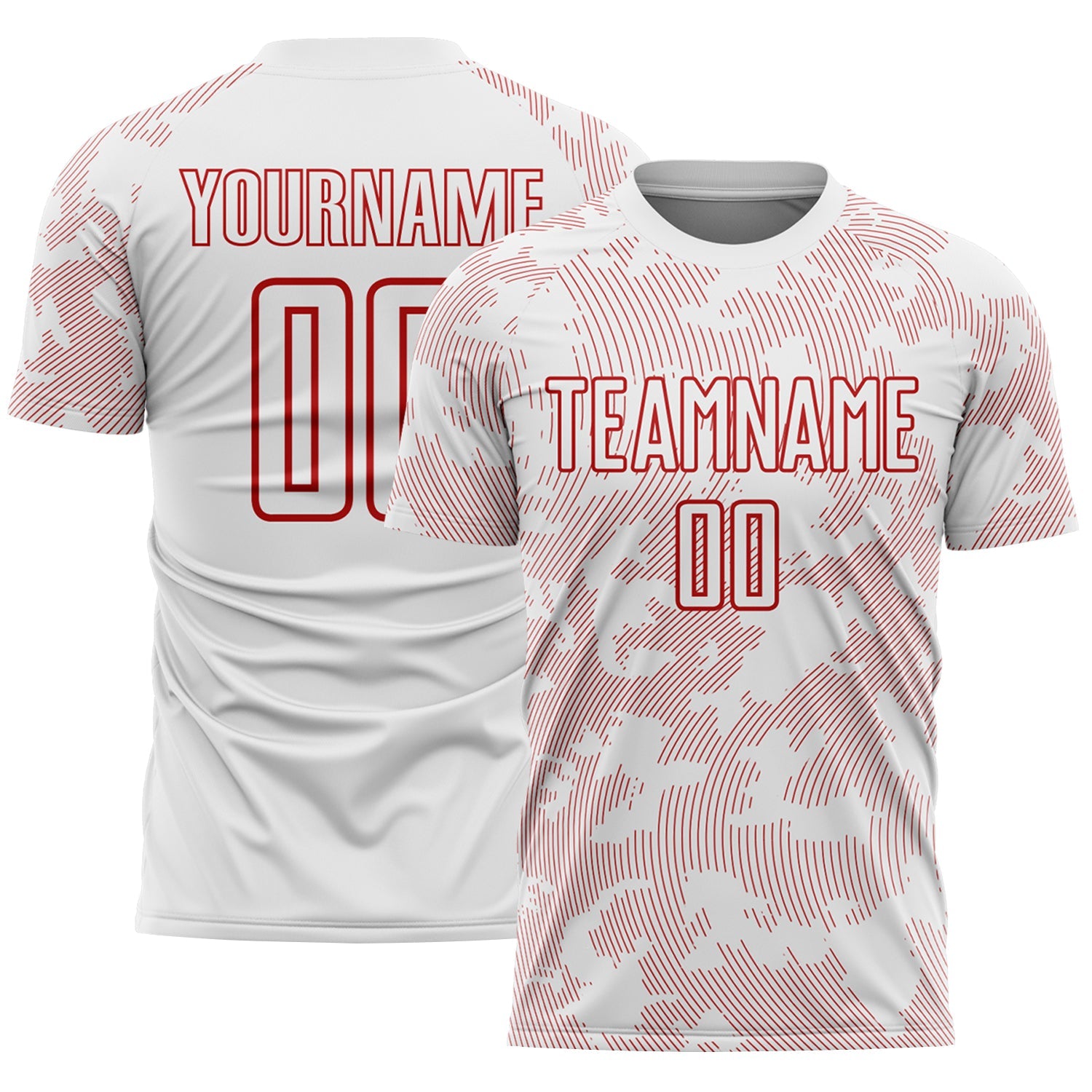Custom White-Red Curve Lines Sublimation Soccer Uniform Jersey - Main View