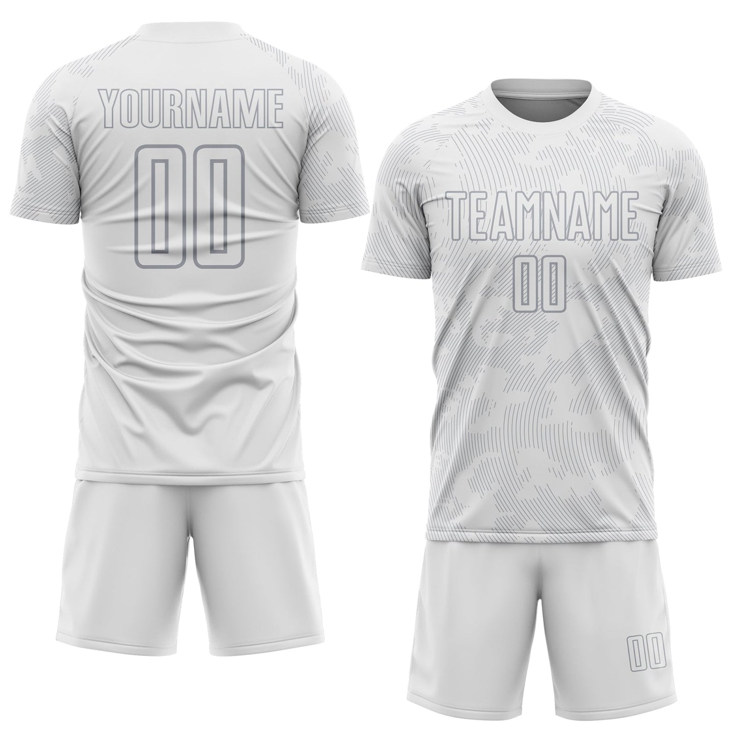 Custom White-Gray Curve Lines Sublimation Soccer Uniform Jersey view 2