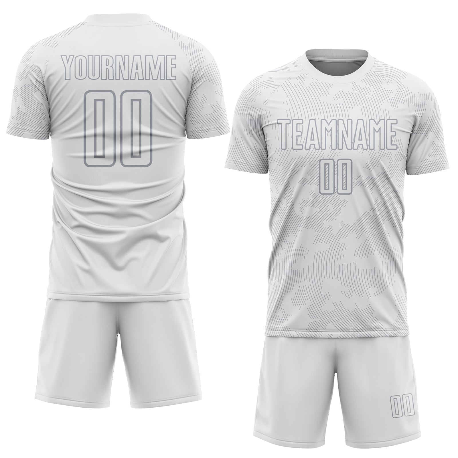 Custom White-Gray Curve Lines Sublimation Soccer Uniform Jersey view 2