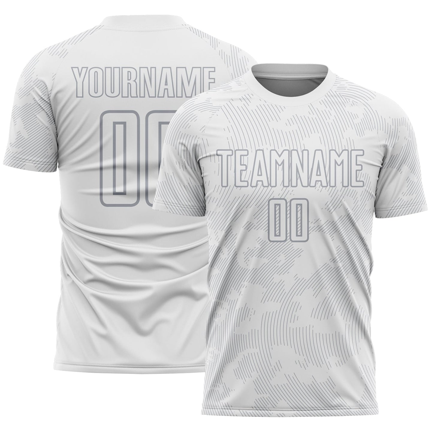 Custom White-Gray Curve Lines Sublimation Soccer Uniform Jersey - Main View