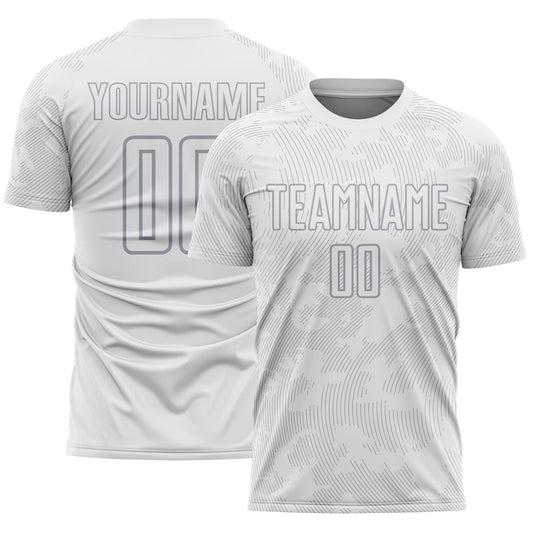Custom White-Gray Curve Lines Sublimation Soccer Uniform Jersey - Main View