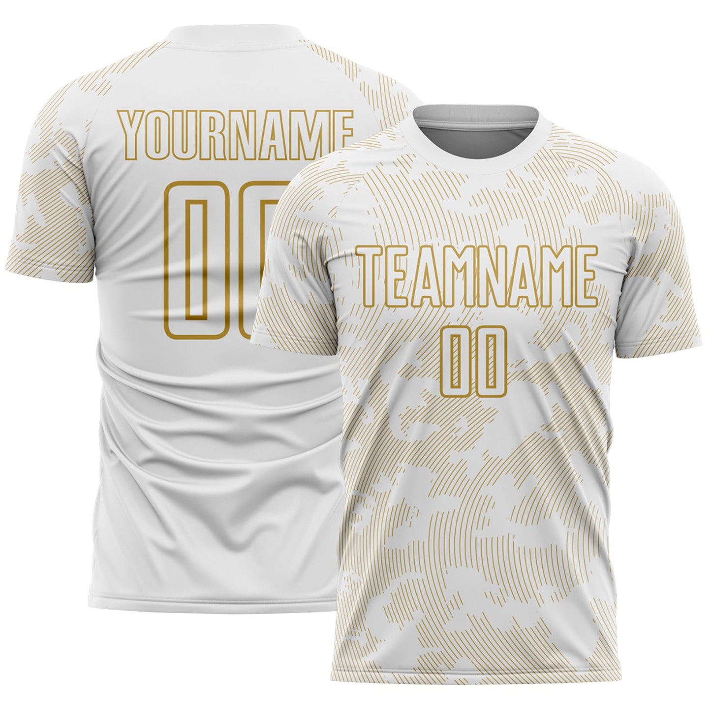 Custom White-Old Gold Curve Lines Sublimation Soccer Uniform Jersey - Main View