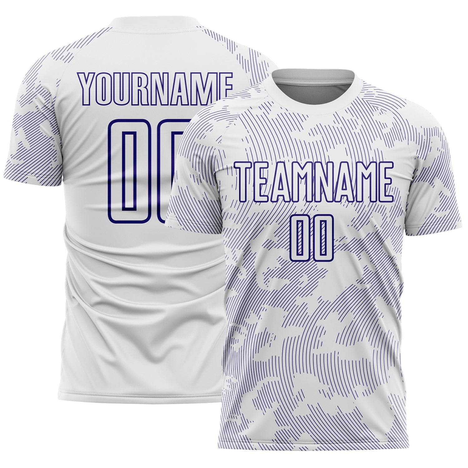 Custom White-Dark Purple Curve Lines Sublimation Soccer Uniform Jersey - Main View