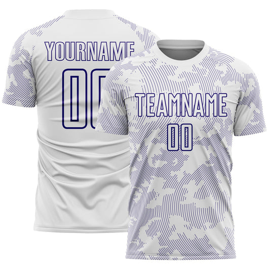 Custom White-Dark Purple Curve Lines Sublimation Soccer Uniform Jersey - Main View