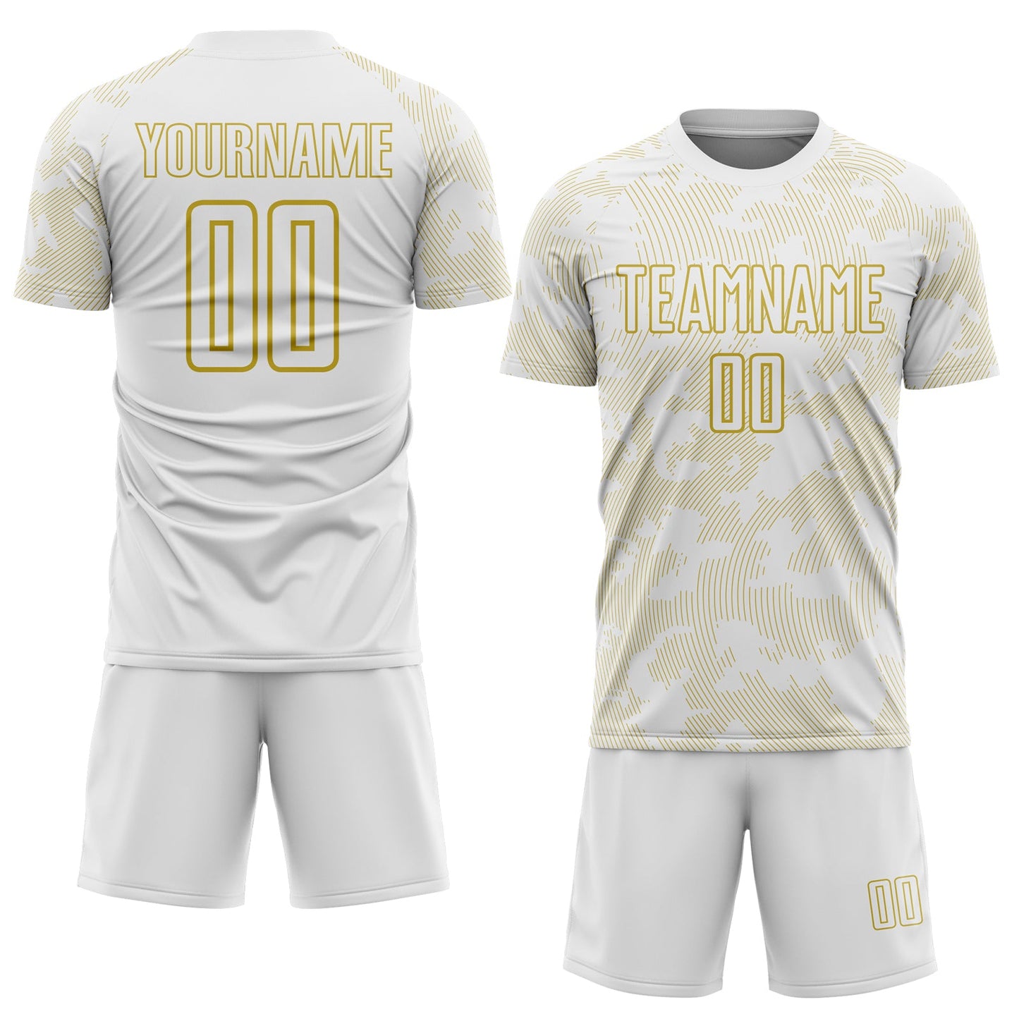 Custom White-Old Gold Curve Lines Sublimation Soccer Uniform Jersey view 2