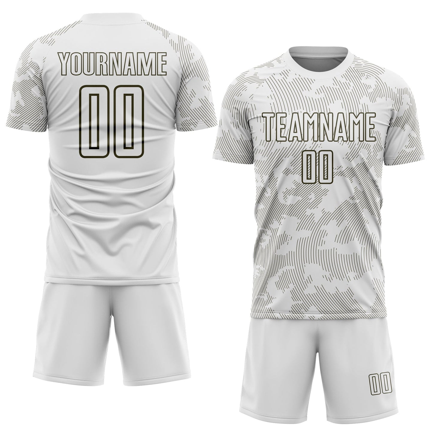 Custom White-Olive Curve Lines Sublimation Soccer Uniform Jersey view 2