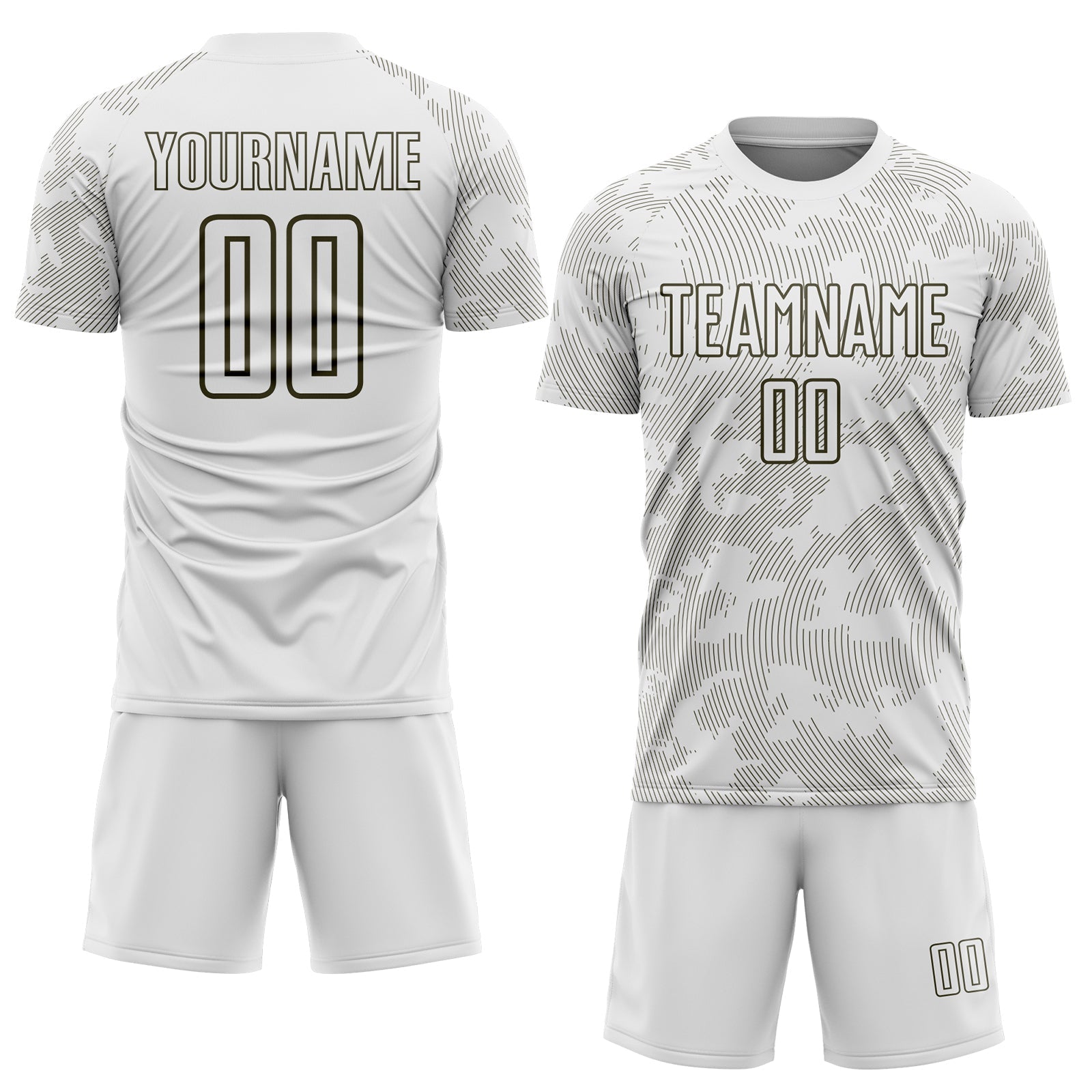 Custom White-Olive Curve Lines Sublimation Soccer Uniform Jersey view 2