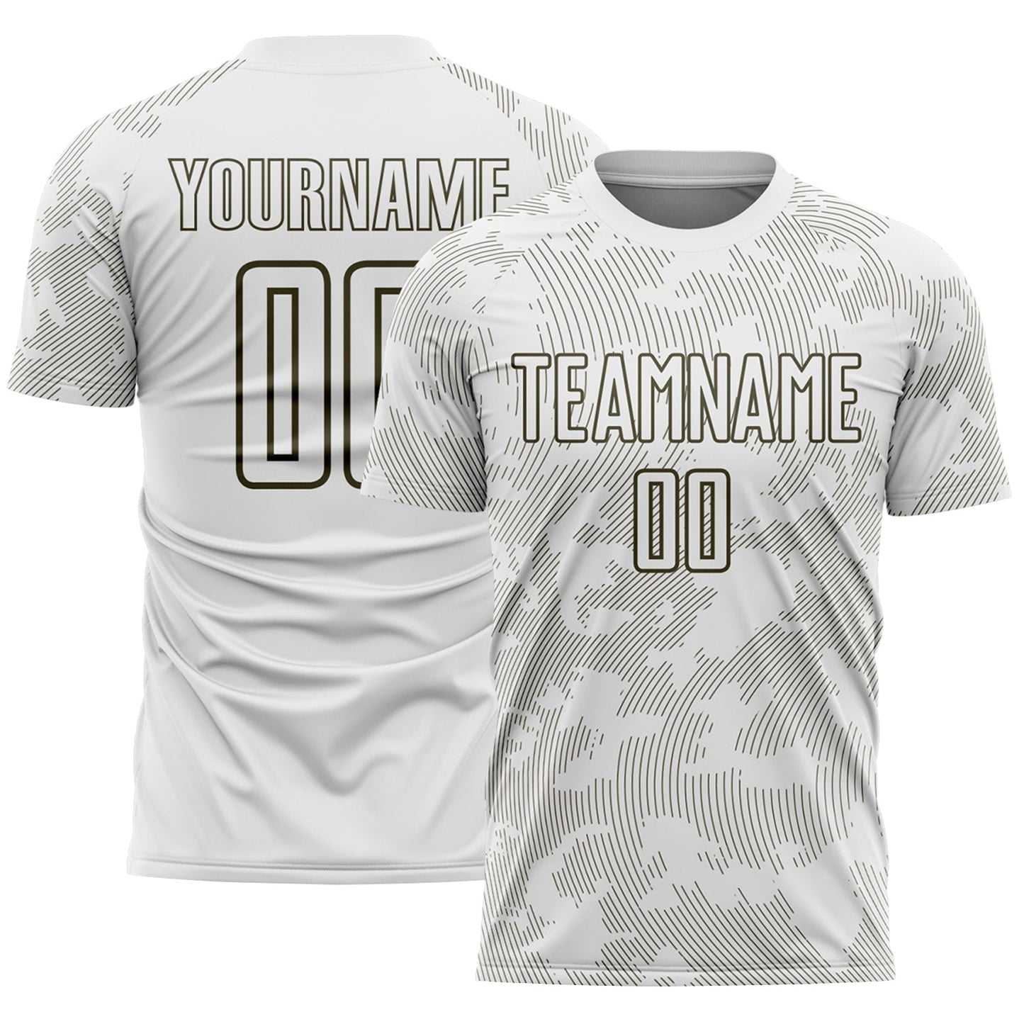 Custom White-Olive Curve Lines Sublimation Soccer Uniform Jersey - Main View
