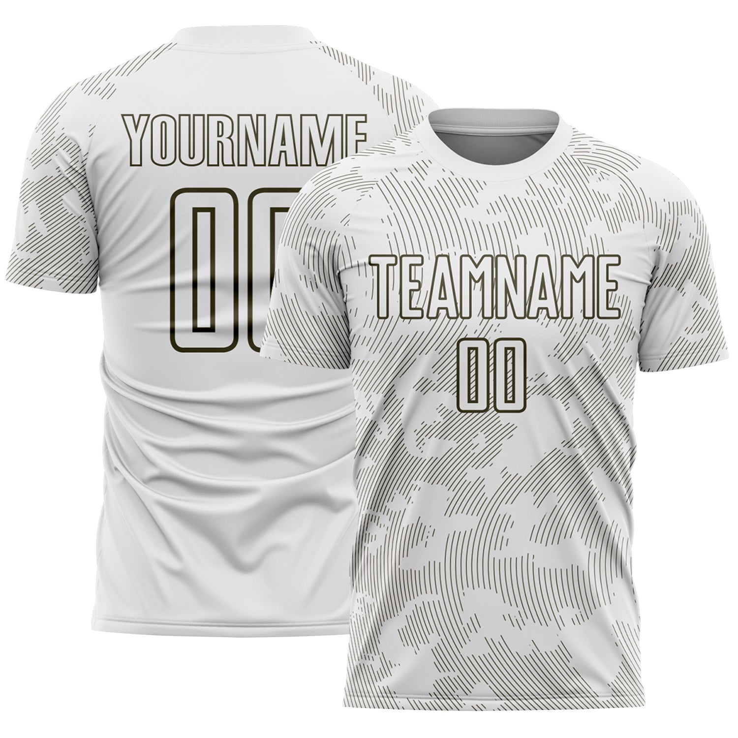 Custom White-Olive Curve Lines Sublimation Soccer Uniform Jersey - Main View