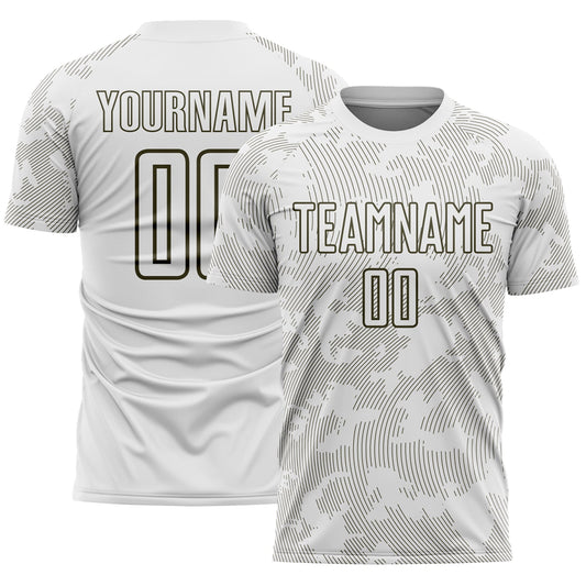 Custom White-Olive Curve Lines Sublimation Soccer Uniform Jersey - Main View