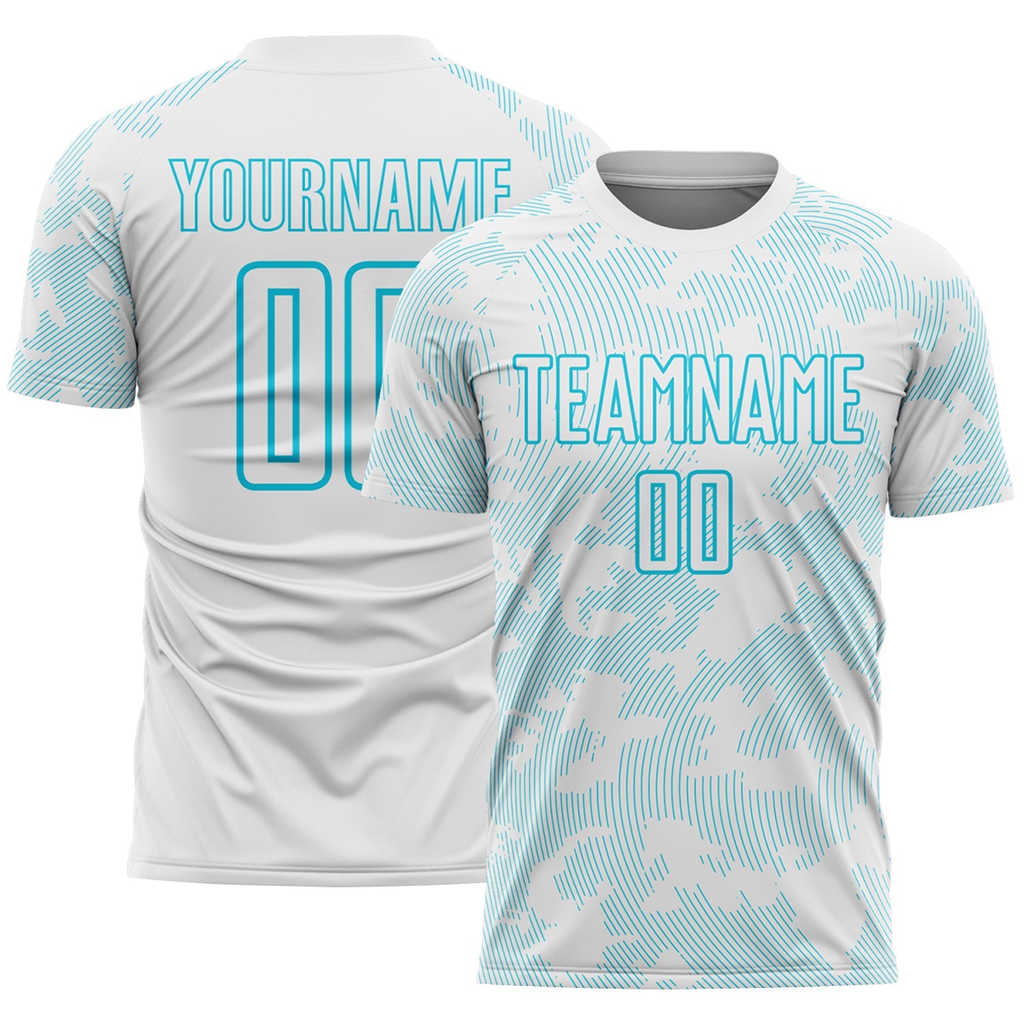 Custom White-Lakes Blue Curve Lines Sublimation Soccer Uniform Jersey - Main View