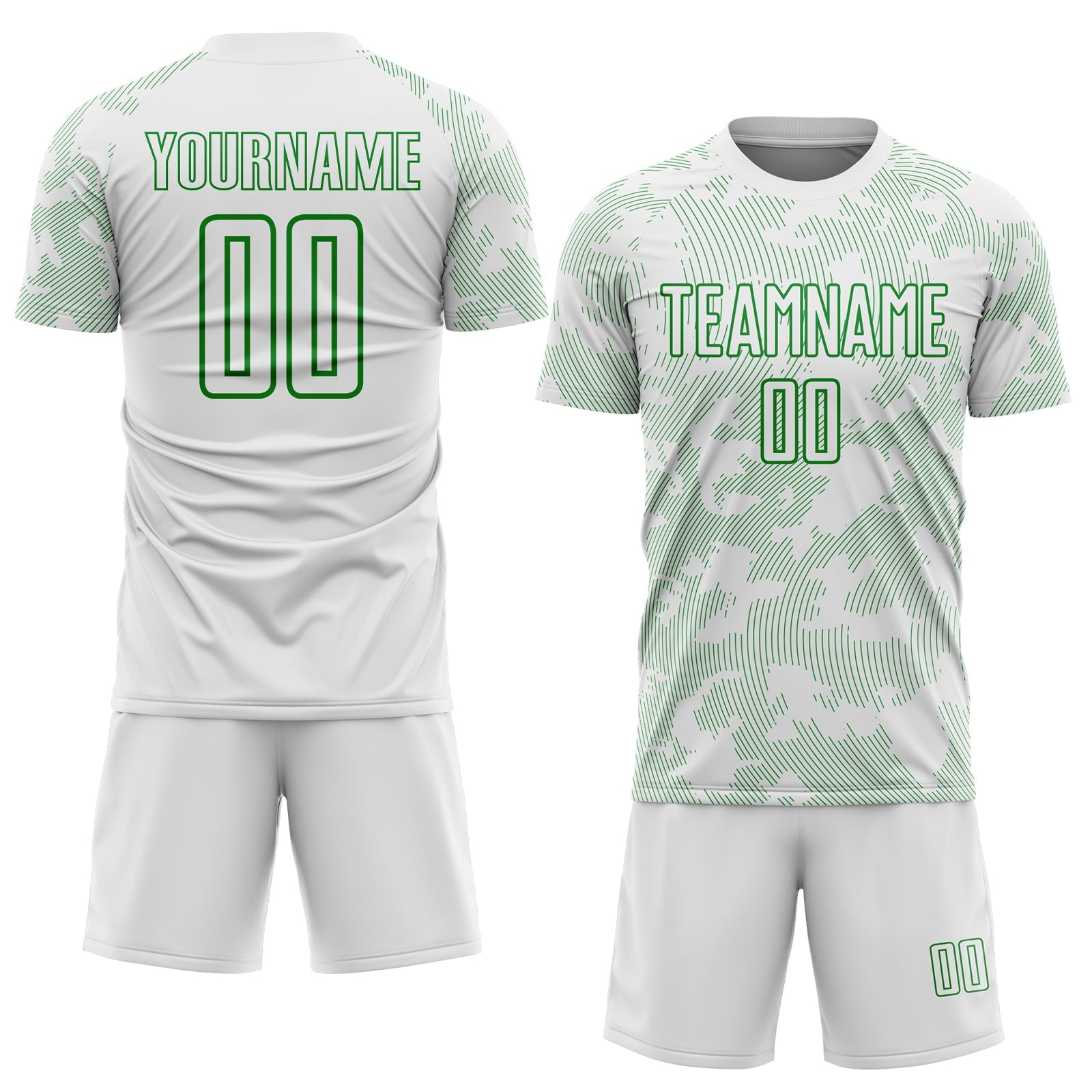 Custom White-Grass Green Curve Lines Sublimation Soccer Uniform Jersey view 2