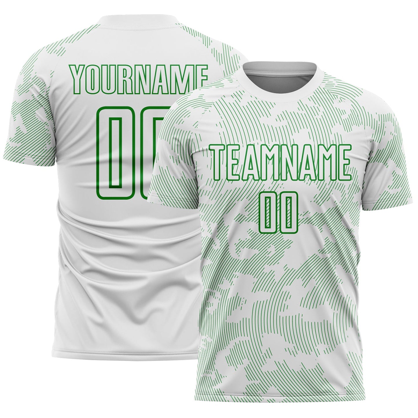 Custom White-Grass Green Curve Lines Sublimation Soccer Uniform Jersey - Main View