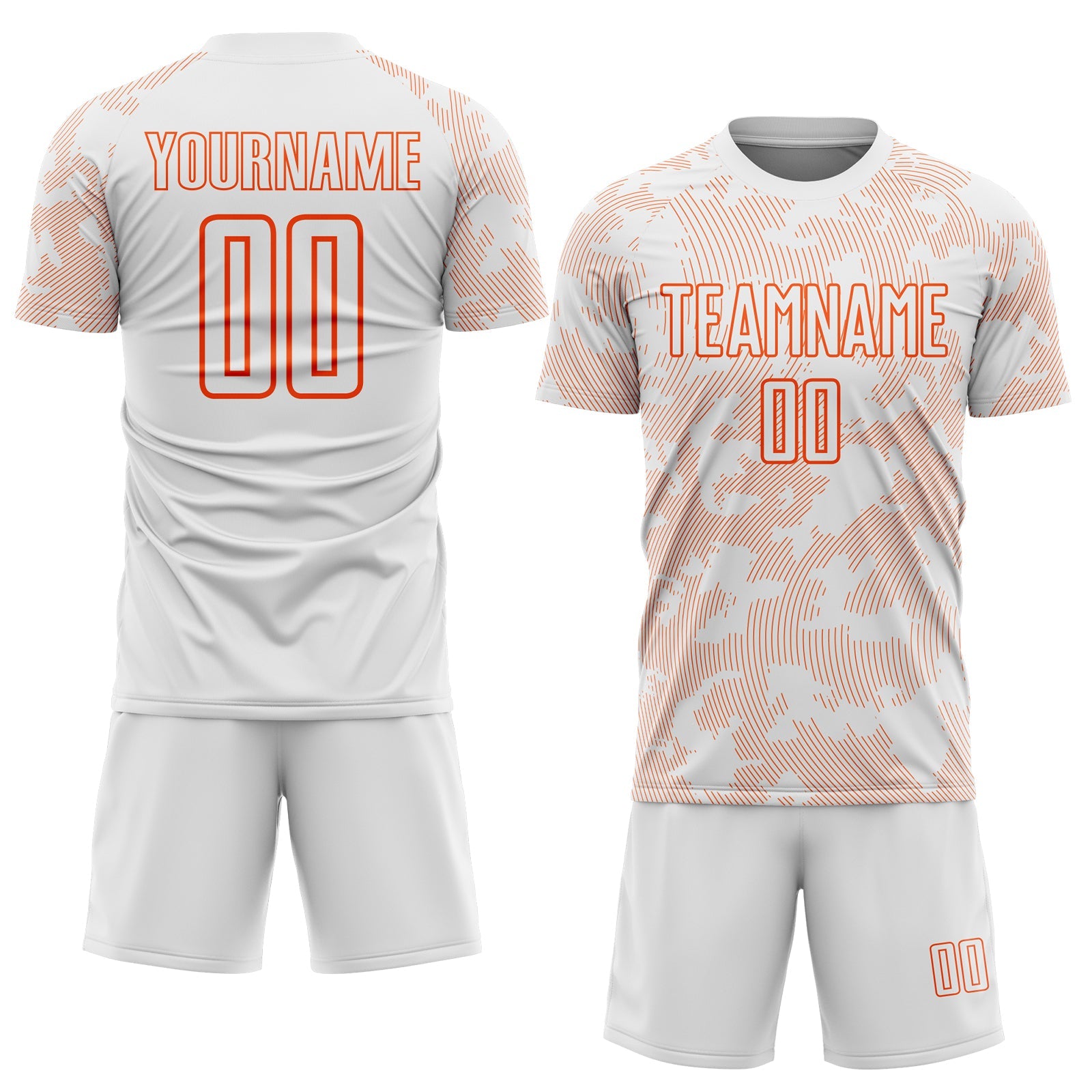 Custom White-Orange Curve Lines Sublimation Soccer Uniform Jersey view 2