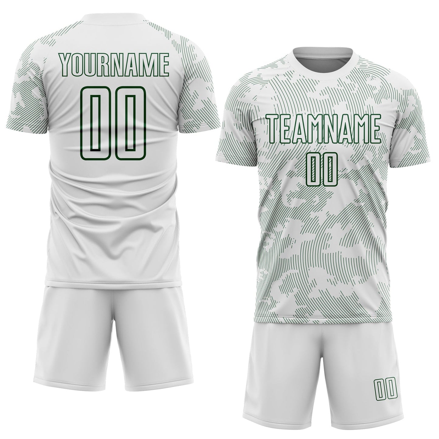 Custom White-Green Curve Lines Sublimation Soccer Uniform Jersey view 2